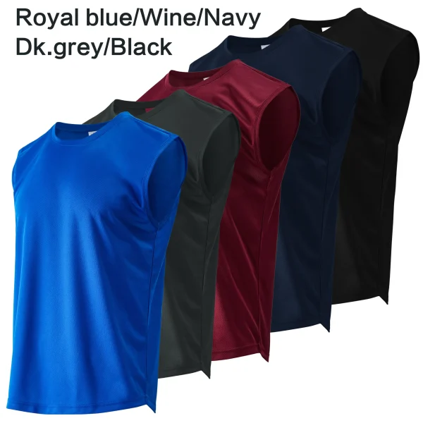 5-piece summer men's quick drying solid color sleeveless sports vest suitable for fitness training and outdoor activities - Image 4