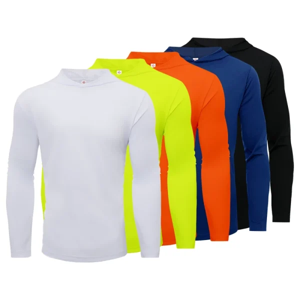 Men's five piece sports long sleeved T-shirt, hooded solid color breathable sports shirt, suitable for running and fitness - Image 5