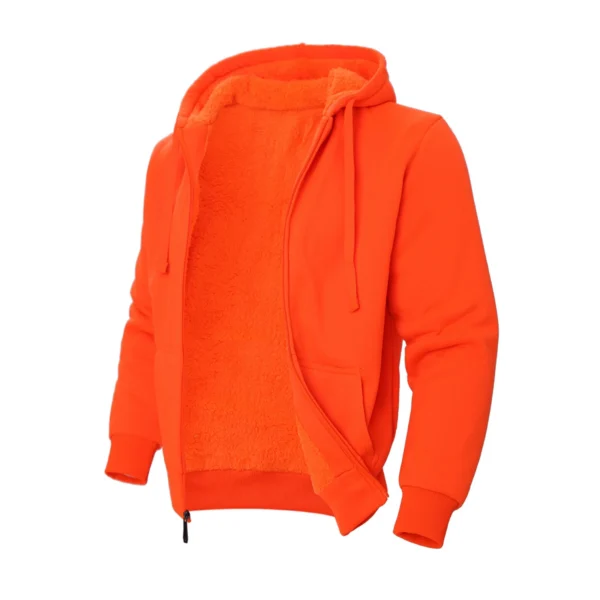 Classic men's solid color long sleeved fleece jacket, casual and fashionable jacket, suitable for daily wear in autumn and winte - Image 5