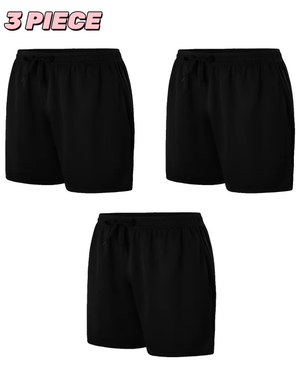 3-Piece Men's Sports Shorts - Lightweight Breathable Fast Drying Fitness Training Running Shorts in Multiple Colors - Image 4