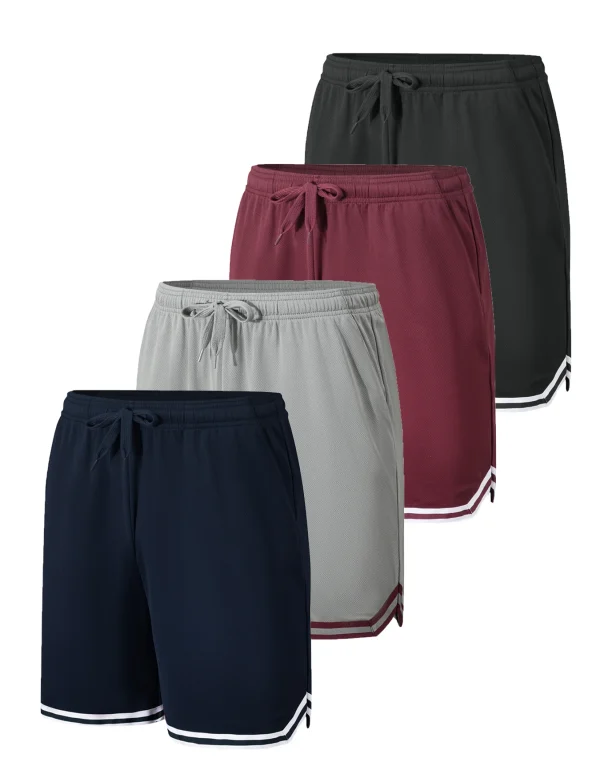 4-piece men's sports basketball shorts made of moisture wicking fabric with drawstring waist and pockets loose summer sportswear - Image 4