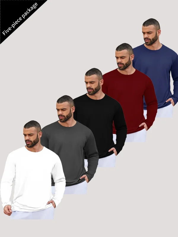5-piece men's running speed dry long sleeved T-shirt suitable for sports fishing and sun protection clothing - Image 2