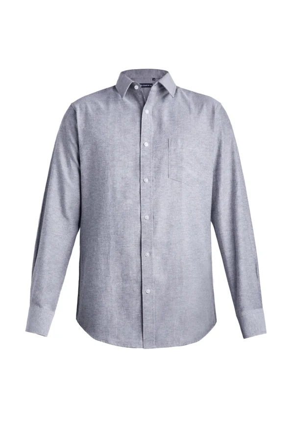 Men's fashionable casual long sleeved shirt simple solid color collar lightweight breathable top casual business - Image 4