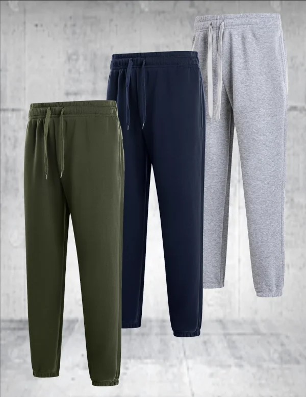 3 pieces of men's solid color casual sports pants - breathable lightweight suitable for daily wear - Image 2