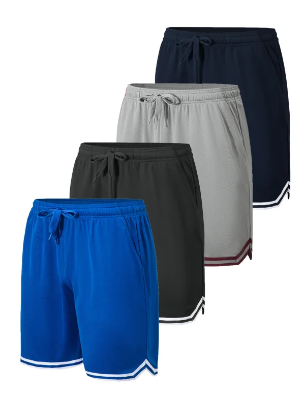 4-piece men's sports basketball shorts made of moisture wicking fabric with drawstring waist and pockets loose summer sportswear - Image 3