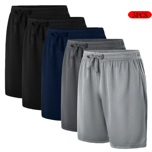 5-piece men's casual shorts with drawstring waistband, breathable fabric, available in multiple colors - ideal choice for summer - Image 2