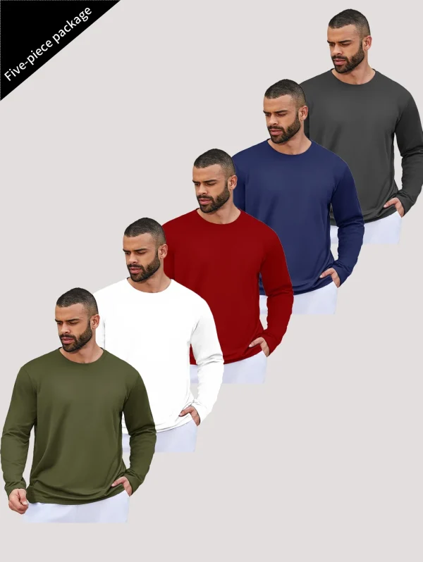5-piece men's running speed dry long sleeved T-shirt suitable for sports fishing and sun protection clothing - Image 5