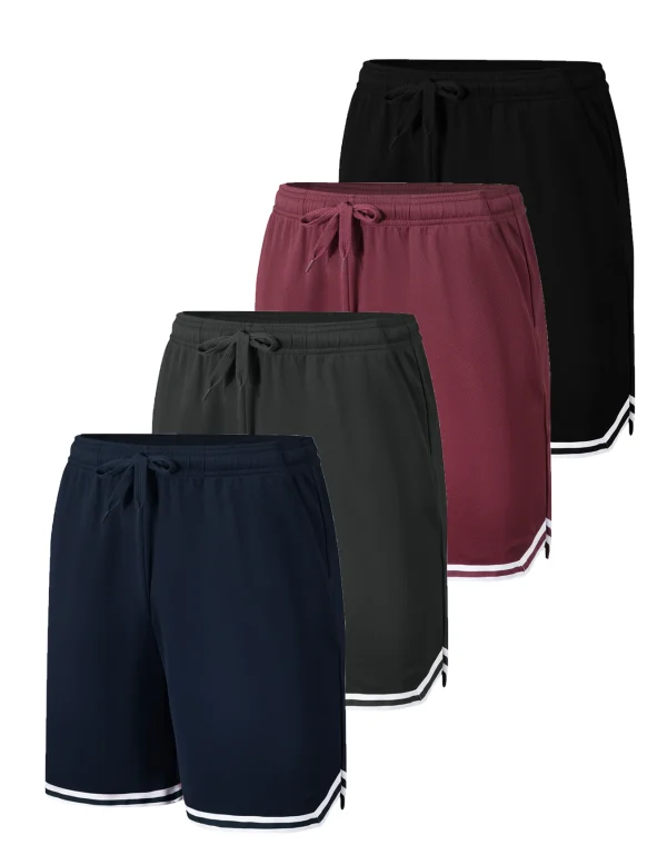 4-piece men's sports basketball shorts made of moisture wicking fabric with drawstring waist and pockets loose summer sportswear - Image 5