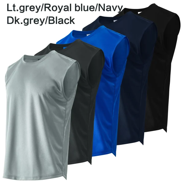 5-piece summer men's quick drying solid color sleeveless sports vest suitable for fitness training and outdoor activities - Image 5