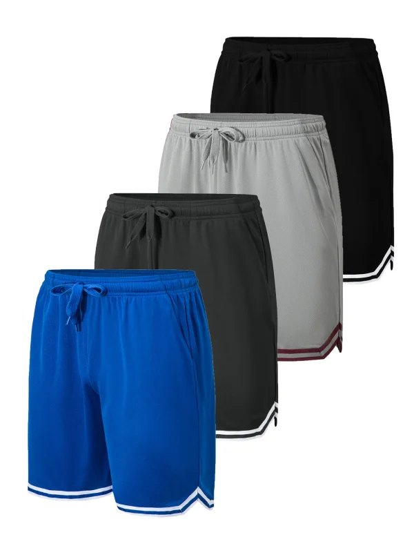 4-piece men's sports basketball shorts made of moisture wicking fabric with drawstring waist and pockets loose summer sportswear - Image 2