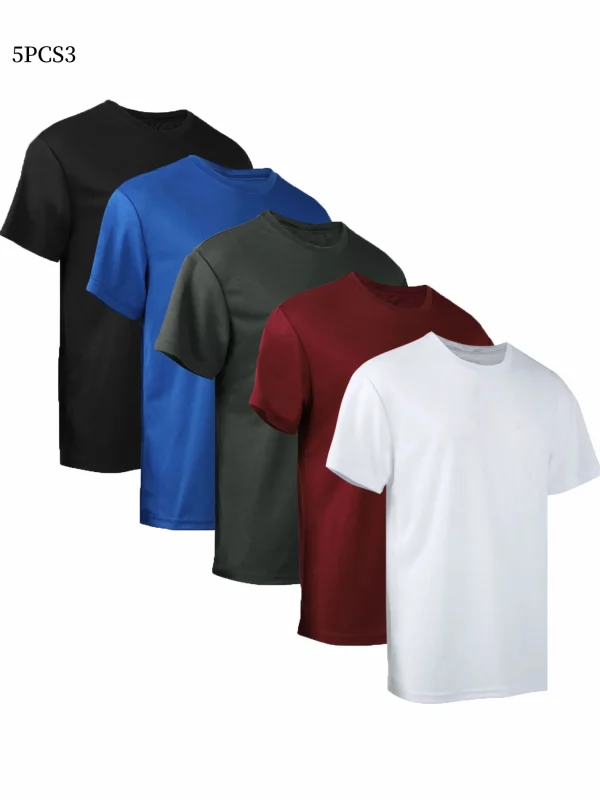 Five piece men's summer quick drying short sleeved top breathable comfortable lightweight sun resistant simple and versatile - Image 2