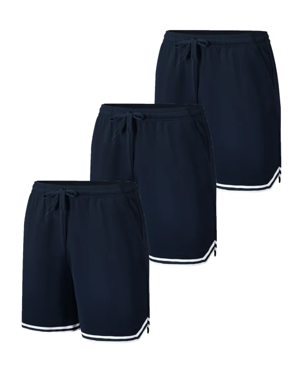 Men's 3-piece solid color sports shorts - drawstring waistband breathable and quick drying suitable for summer sports training