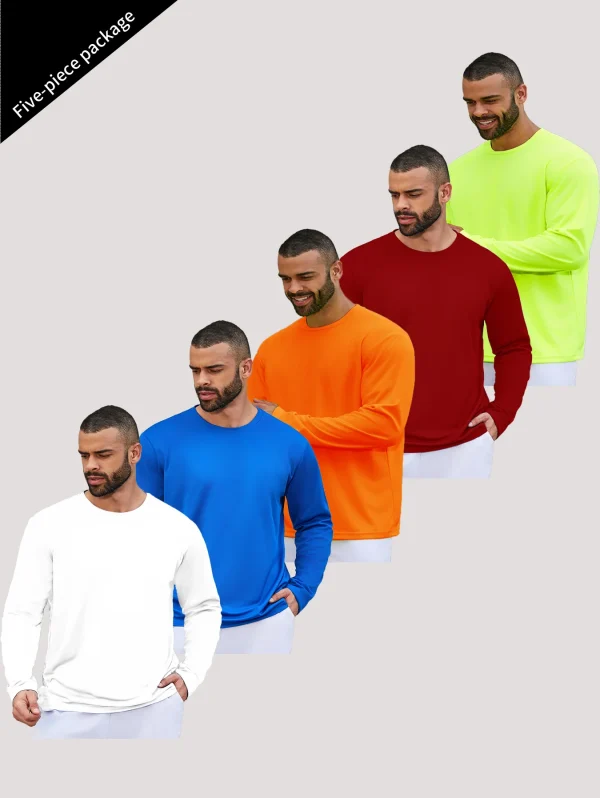 5-piece men's running speed dry long sleeved T-shirt suitable for sports fishing and sun protection clothing