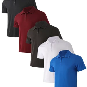 5-piece men's summer solid color short sleeved polo shirt breathable quick drying short sleeved top