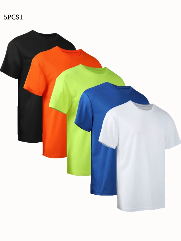 Five piece men's summer quick drying short sleeved top breathable comfortable lightweight sun resistant simple and versatile - Image 4