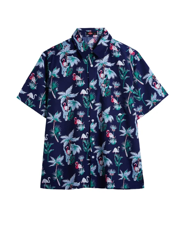 Men's short sleeved button up collar shirt, casual summer Hawaiian style, men's vacation beach wear - Image 3