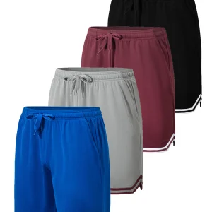 4-piece men's sports basketball shorts made of moisture wicking fabric with drawstring waist and pockets loose summer sportswear