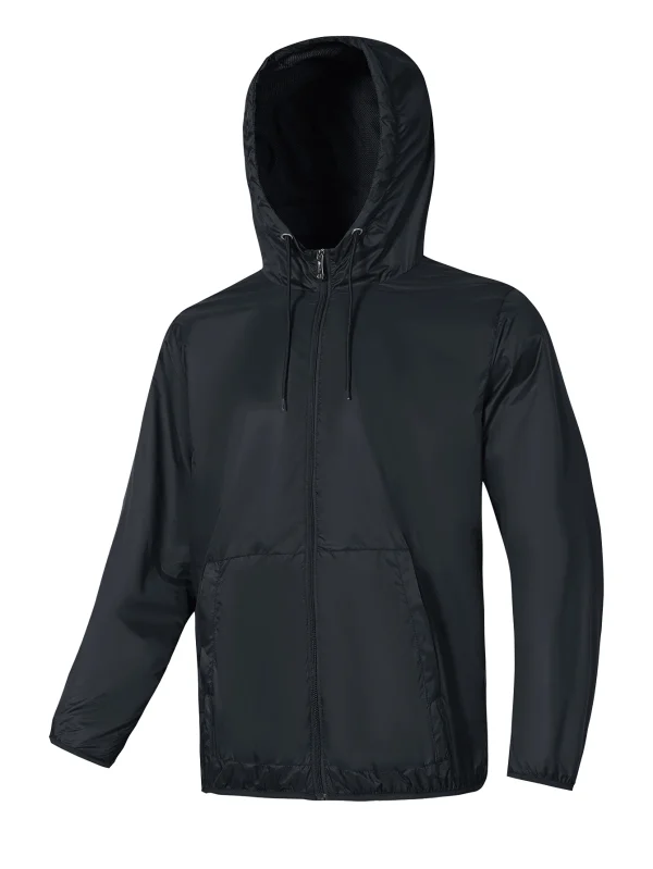 Men's lightweight windbreaker jacket - zippered, long sleeved, foldable storage, suitable for outdoor sports and hiking - Image 2