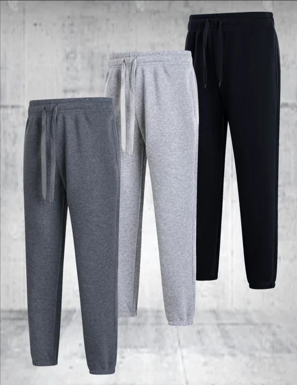 3 pieces of men's solid color casual sports pants - breathable lightweight suitable for daily wear - Image 4