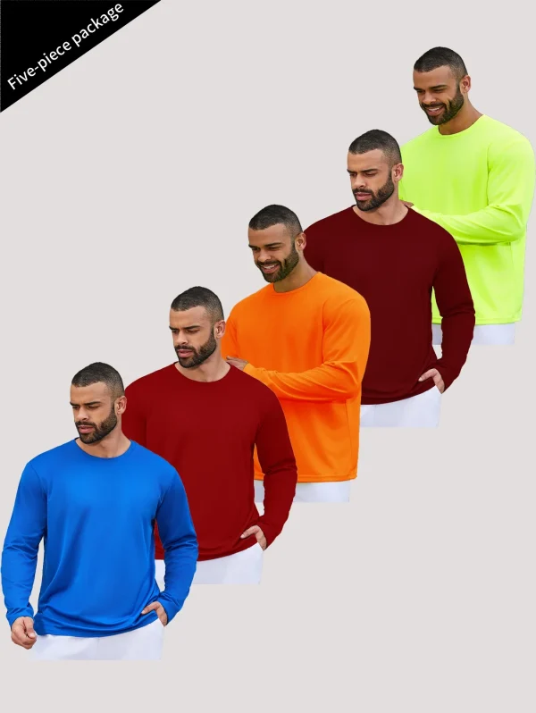 5-piece men's running speed dry long sleeved T-shirt suitable for sports fishing and sun protection clothing - Image 3