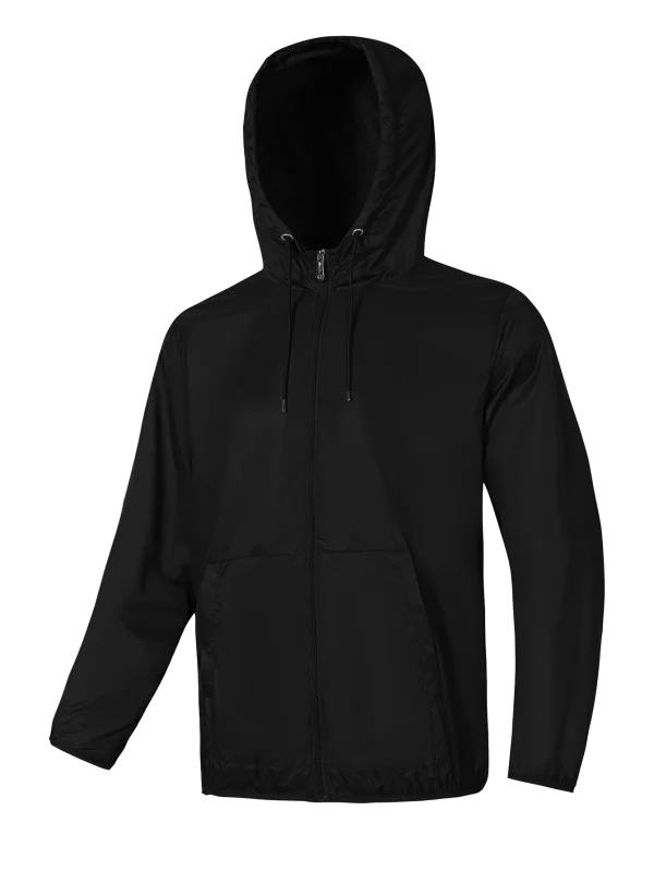Men's lightweight windbreaker jacket - zippered, long sleeved, foldable storage, suitable for outdoor sports and hiking