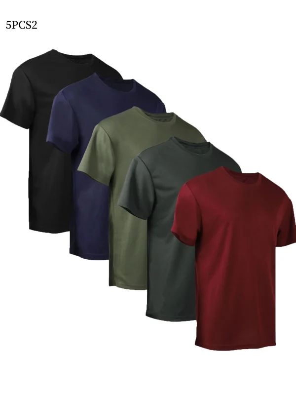 Five piece men's summer quick drying short sleeved top breathable comfortable lightweight sun resistant simple and versatile - Image 3