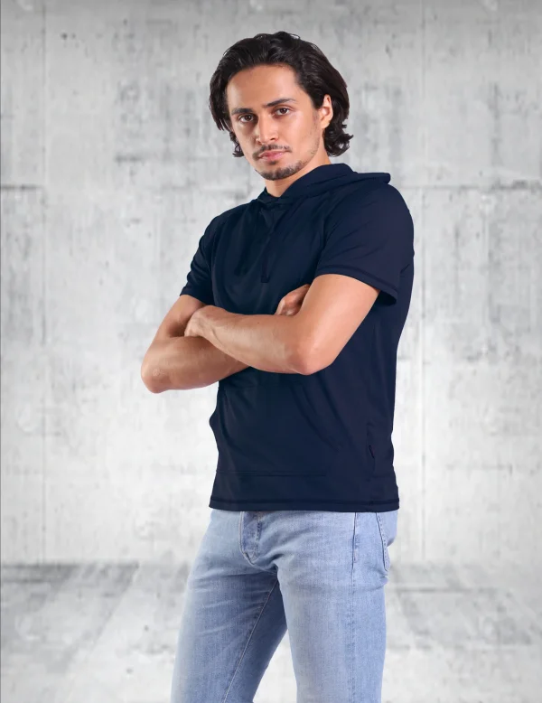 Men's lightweight and breathable casual sports hoodie - short sleeved quick drying suitable for outdoor sports in summer - Image 3