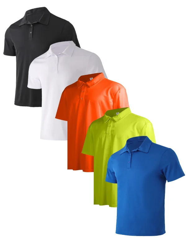 5-piece men's summer solid color short sleeved polo shirt breathable quick drying short sleeved top - Image 2