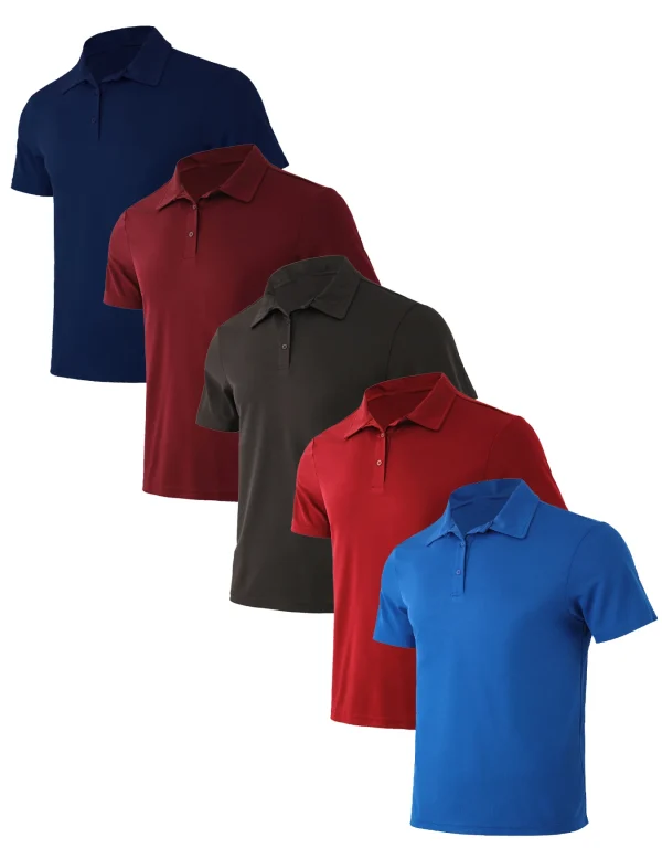 5-piece men's summer solid color short sleeved polo shirt breathable quick drying short sleeved top - Image 4