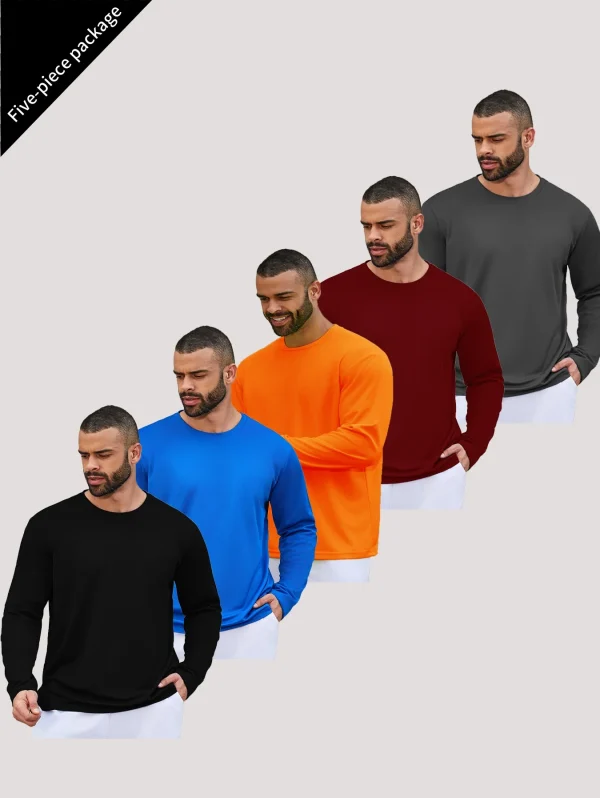 5-piece men's running speed dry long sleeved T-shirt suitable for sports fishing and sun protection clothing - Image 4