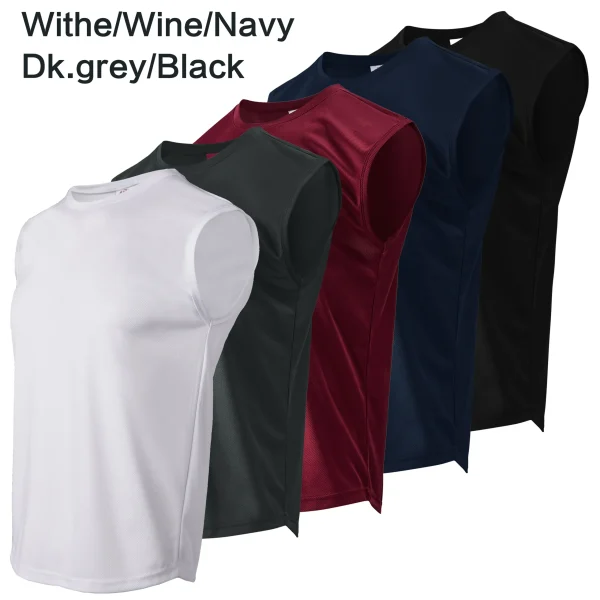 5-piece summer men's quick drying solid color sleeveless sports vest suitable for fitness training and outdoor activities - Image 3
