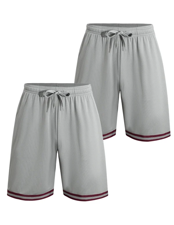 Two men's casual sports shorts quick drying active training running shorts equipped with elastic waistband and drawstring